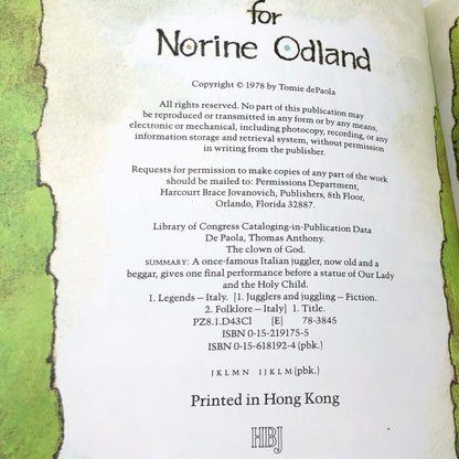 The Clown of God by Tomie dePaola [FIRST EDITION] 1978 • Later Printing • HBJ