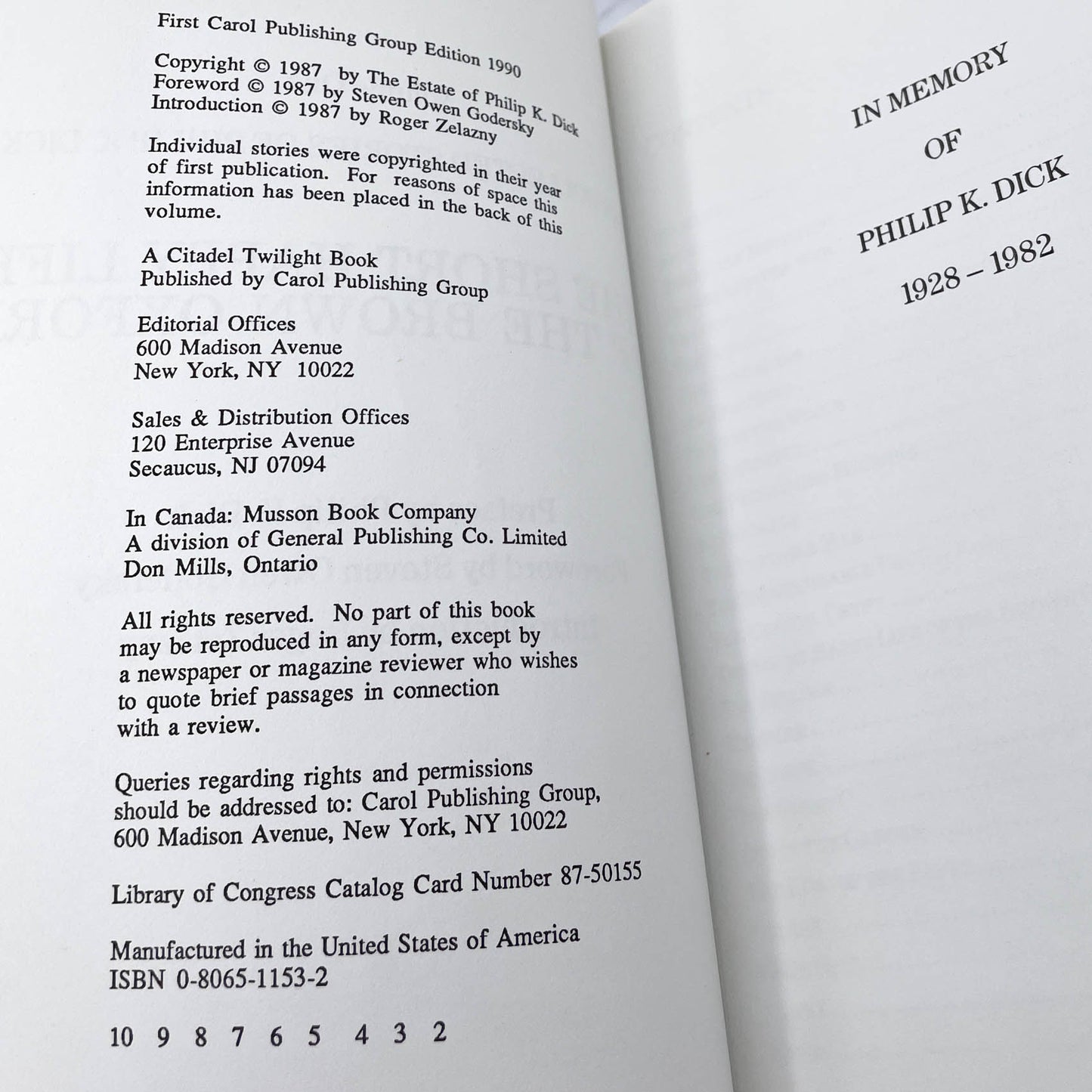 The Collected Stories of Philip K. Dick Vol. 1: The Short Happy Life of the Brown Oxford [FIRST EDITION TRADE PAPERBACK] 1990 • Citadel