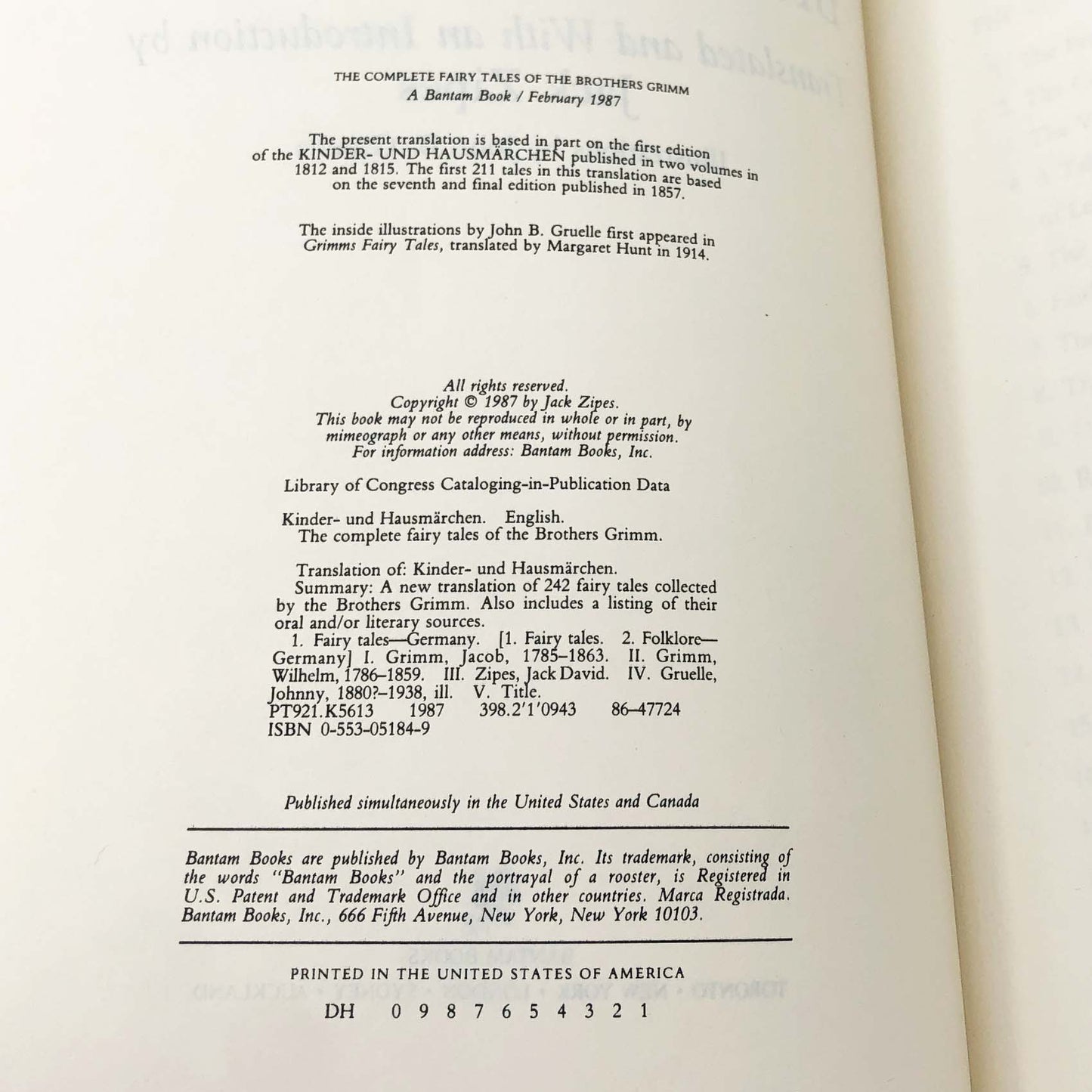 The Complete Fairy Tales of The Brothers Grimm translated by Jack Snipes [ILLUSTRATED HARDCOVER OMNIBUS] 1987 • Bantam