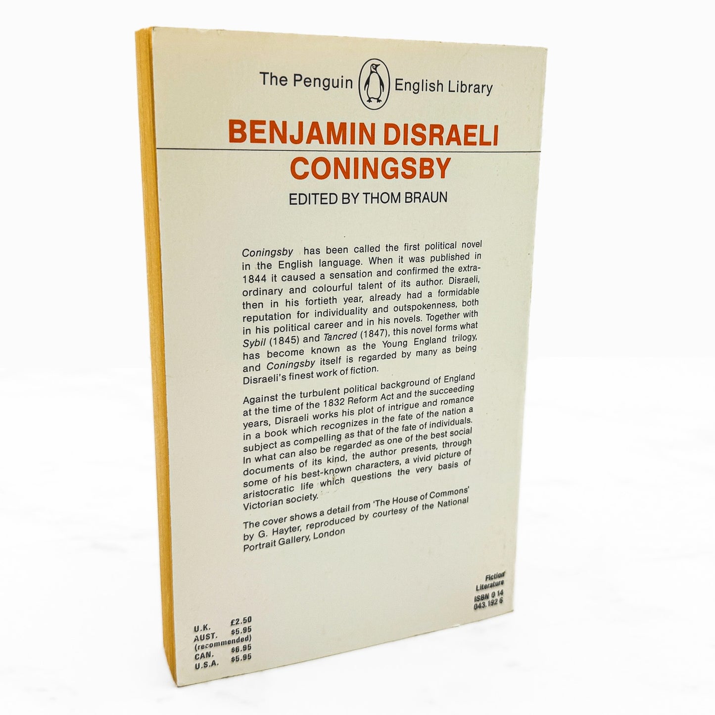 Coningsby by Benjamin Disraeli [U.K. PAPERBACK] 1983 • Penguin English Library