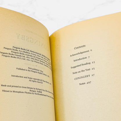 Coningsby by Benjamin Disraeli [U.K. PAPERBACK] 1983 • Penguin English Library