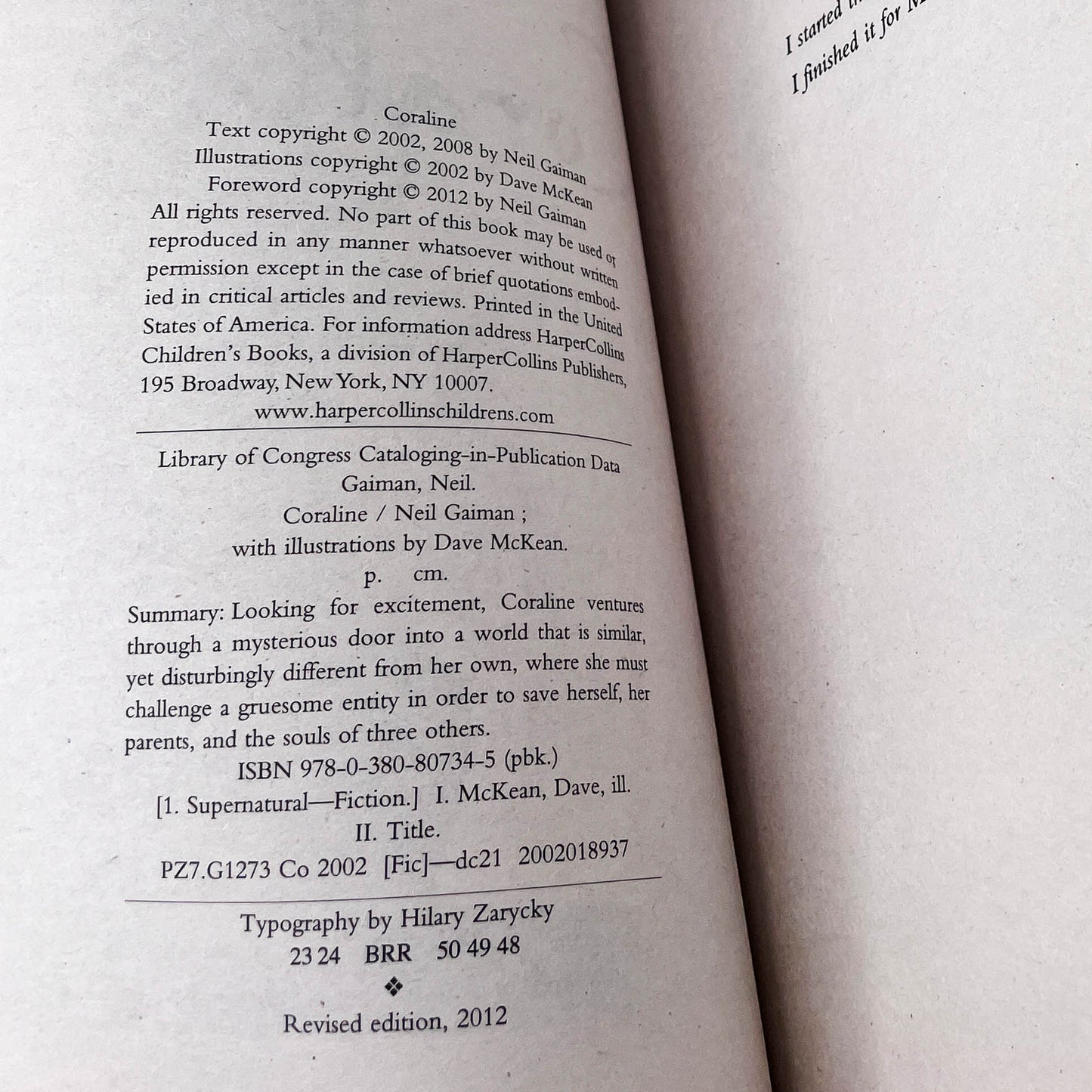 Coraline by Neil Gaiman [REVISED EDITION TRADE PAPERBACK] 2012 • Harper