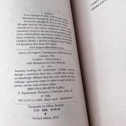 Coraline by Neil Gaiman [REVISED EDITION TRADE PAPERBACK] 2012 • Harper