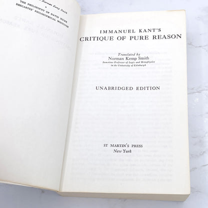 Critique of Pure Reason by Immanuel Kant [FIRST U.S. PAPERBACK PRINTING] 1965 • St. Martin's Press