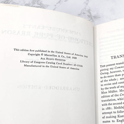 Critique of Pure Reason by Immanuel Kant [FIRST U.S. PAPERBACK PRINTING] 1965 • St. Martin's Press