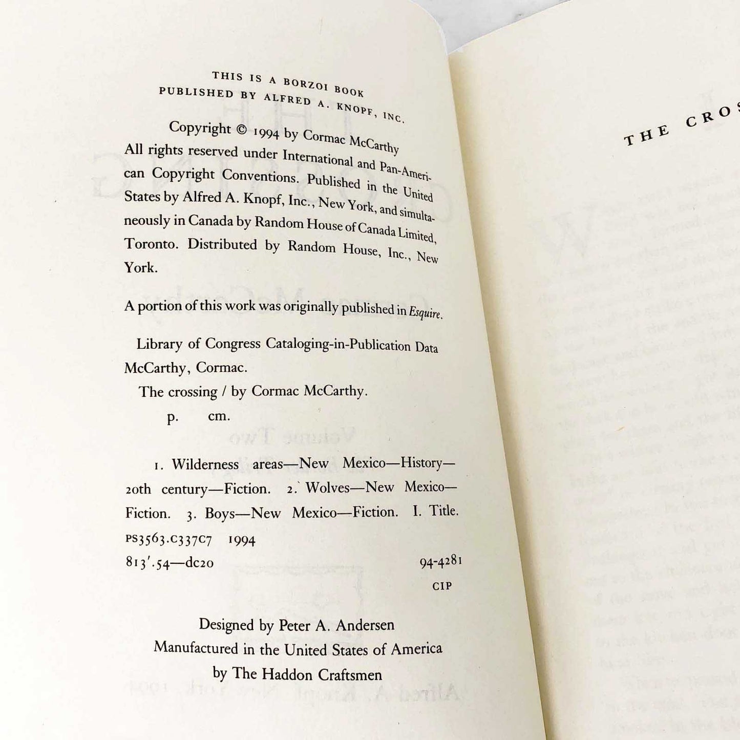 The Crossing by Cormac McCarthy [FIRST EDITION PAPERBACK] 1994 • Knopf