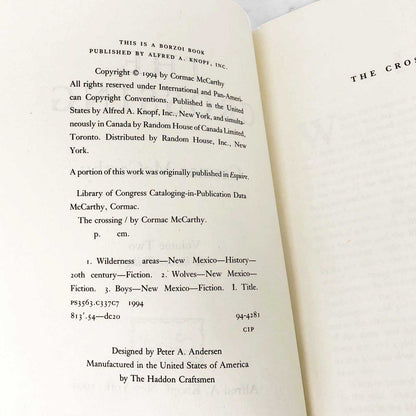 The Crossing by Cormac McCarthy [FIRST EDITION PAPERBACK] 1994 • Knopf