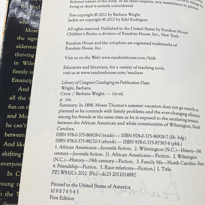 Crow by Barbara Wright SIGNED! [FIRST EDITION] 2012 • Random House