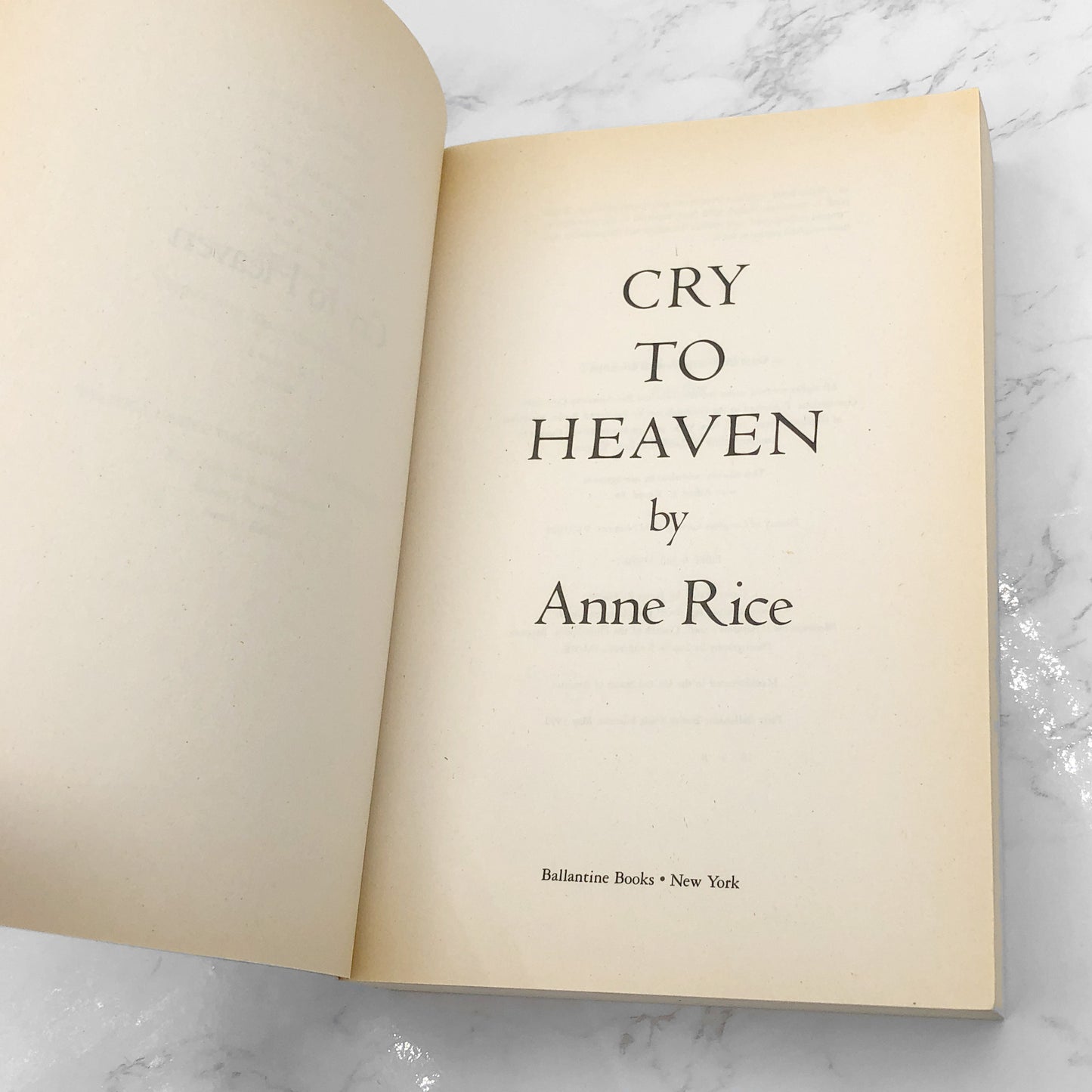 Cry to Heaven by Anne Rice [XL TRADE PAPERBACK] 1991 • Ballantine