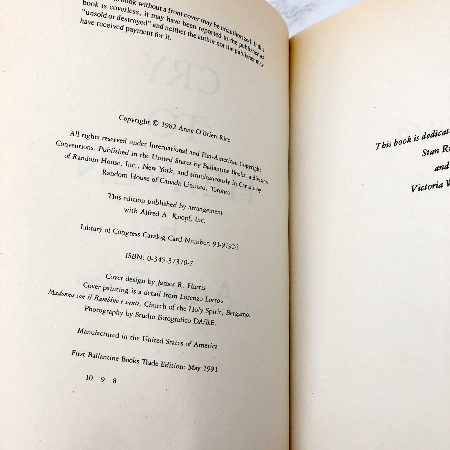 Cry to Heaven by Anne Rice [XL TRADE PAPERBACK] 1991 • Ballantine