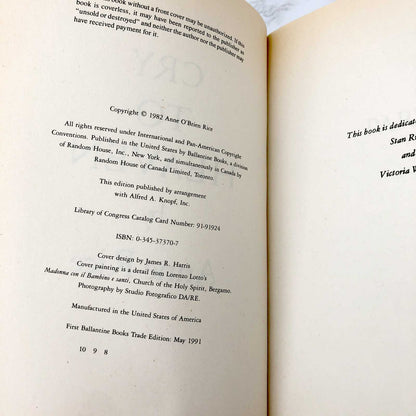 Cry to Heaven by Anne Rice [XL TRADE PAPERBACK] 1991 • Ballantine