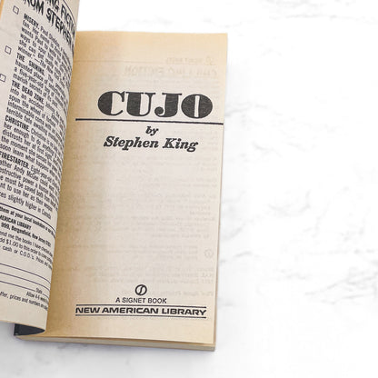 Cujo by Stephen King [1982 PAPERBACK] • Signet • Second State Cover