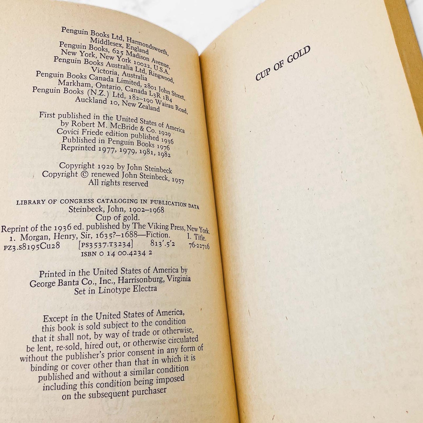 Cup of Gold by John Steinbeck [1982 PAPERBACK] • Penguin