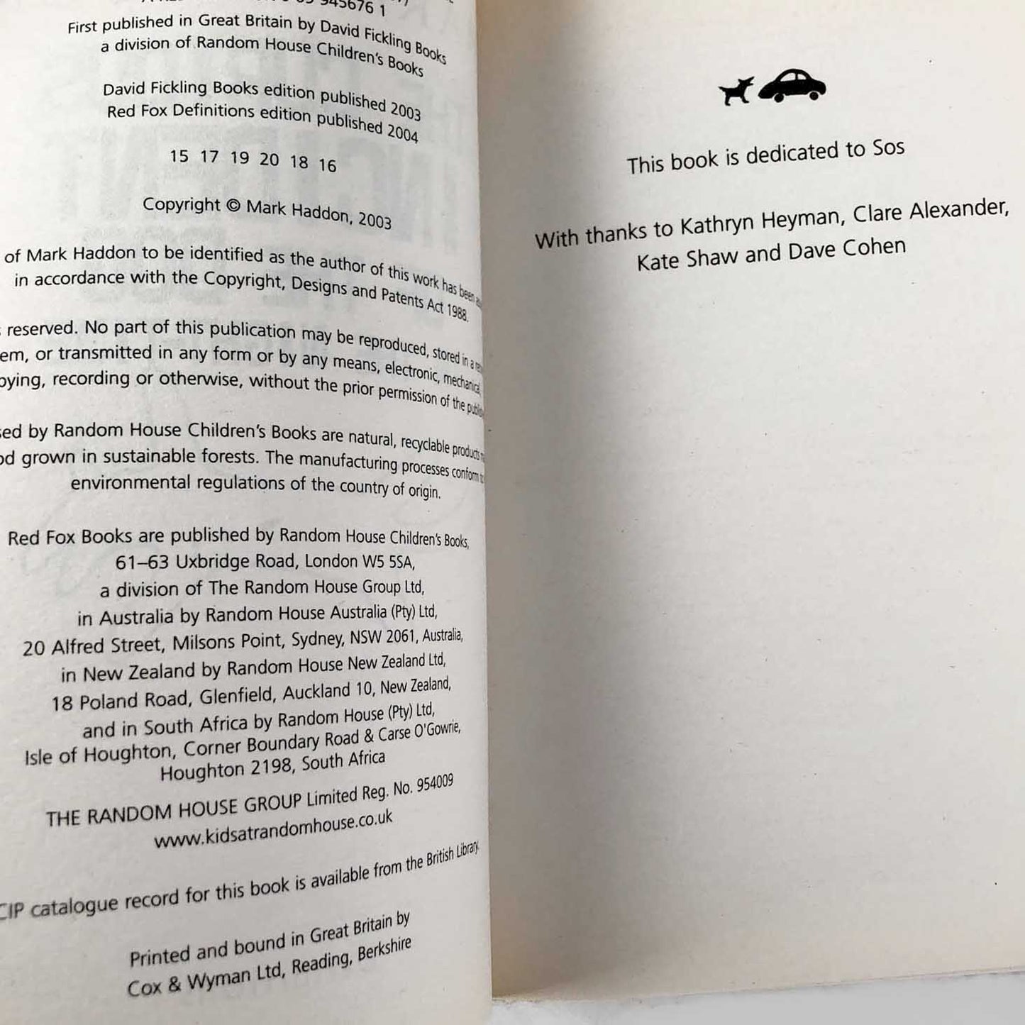 The Curious Incident of the Dog in the Night-Time by Mark Haddon [FIRST U.K. PAPERBACK EDITION] 2004 • Definitions