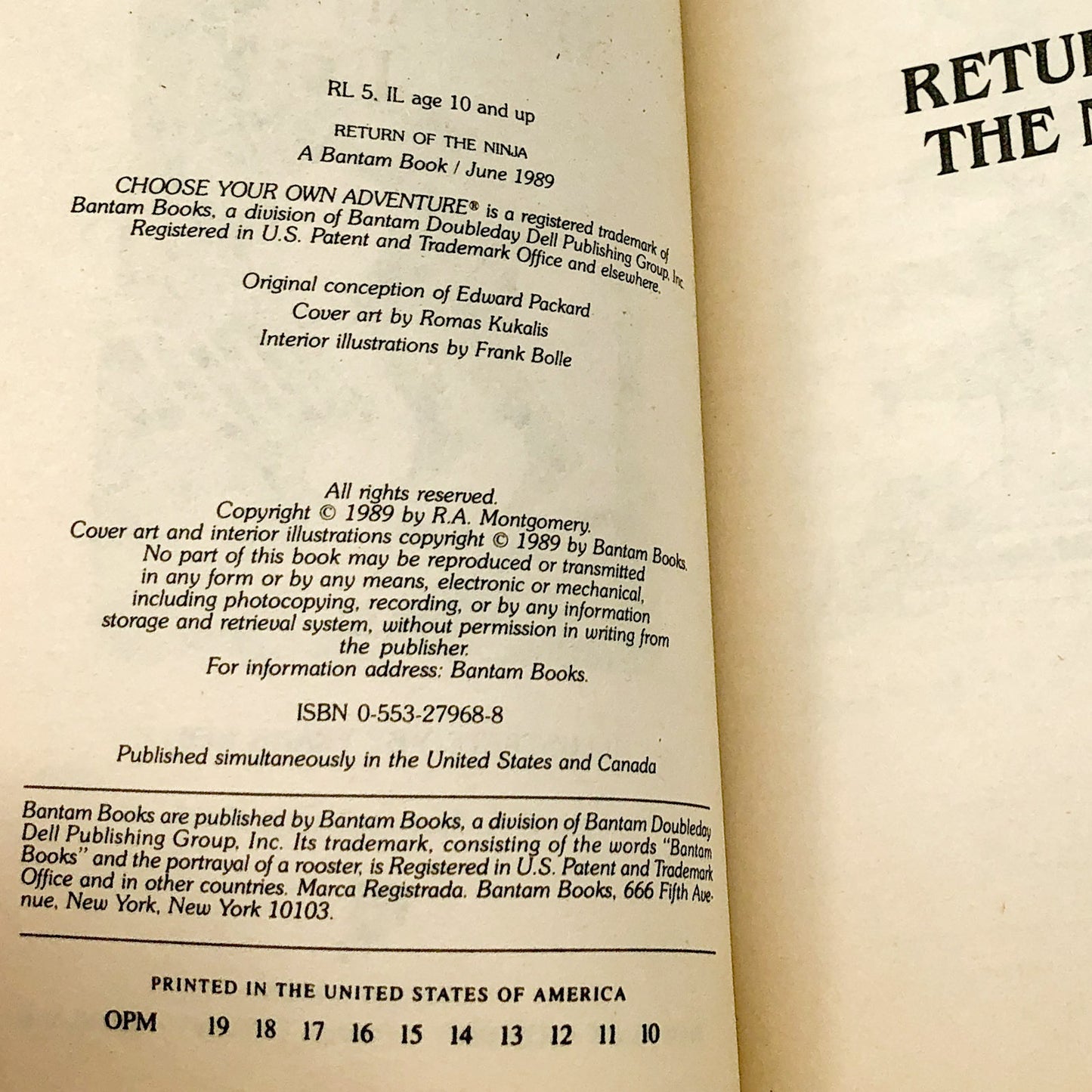 Return of the Ninja [Choose Your Own Adventure #92] by Jay Leibold [FIRST EDITION PAPERBACK] 1989 • Bantam