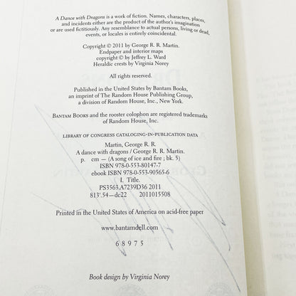 A Dance With Dragons by George R.R. Martin SIGNED! [FIRST EDITION] 2011 • Bantam *See Condition