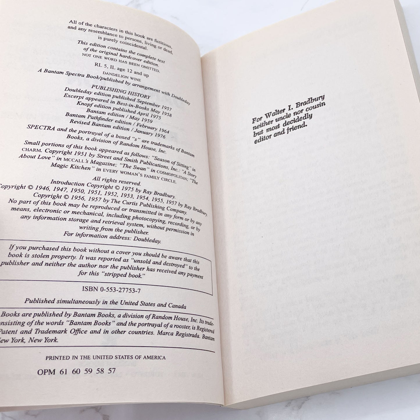 Dandelion Wine by Ray Bradbury [1990 PAPERBACK] • Bantam Spectra