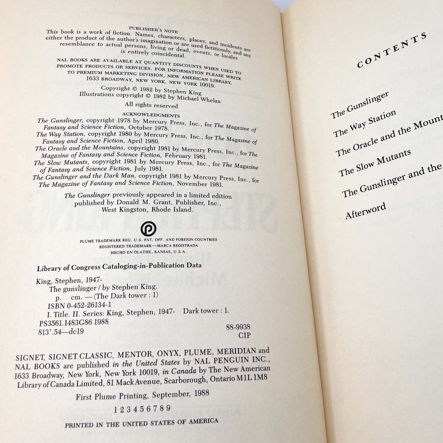 The Dark Tower I: The Gunslinger by Stephen King [FIRST PLUME PRINTING] 1988