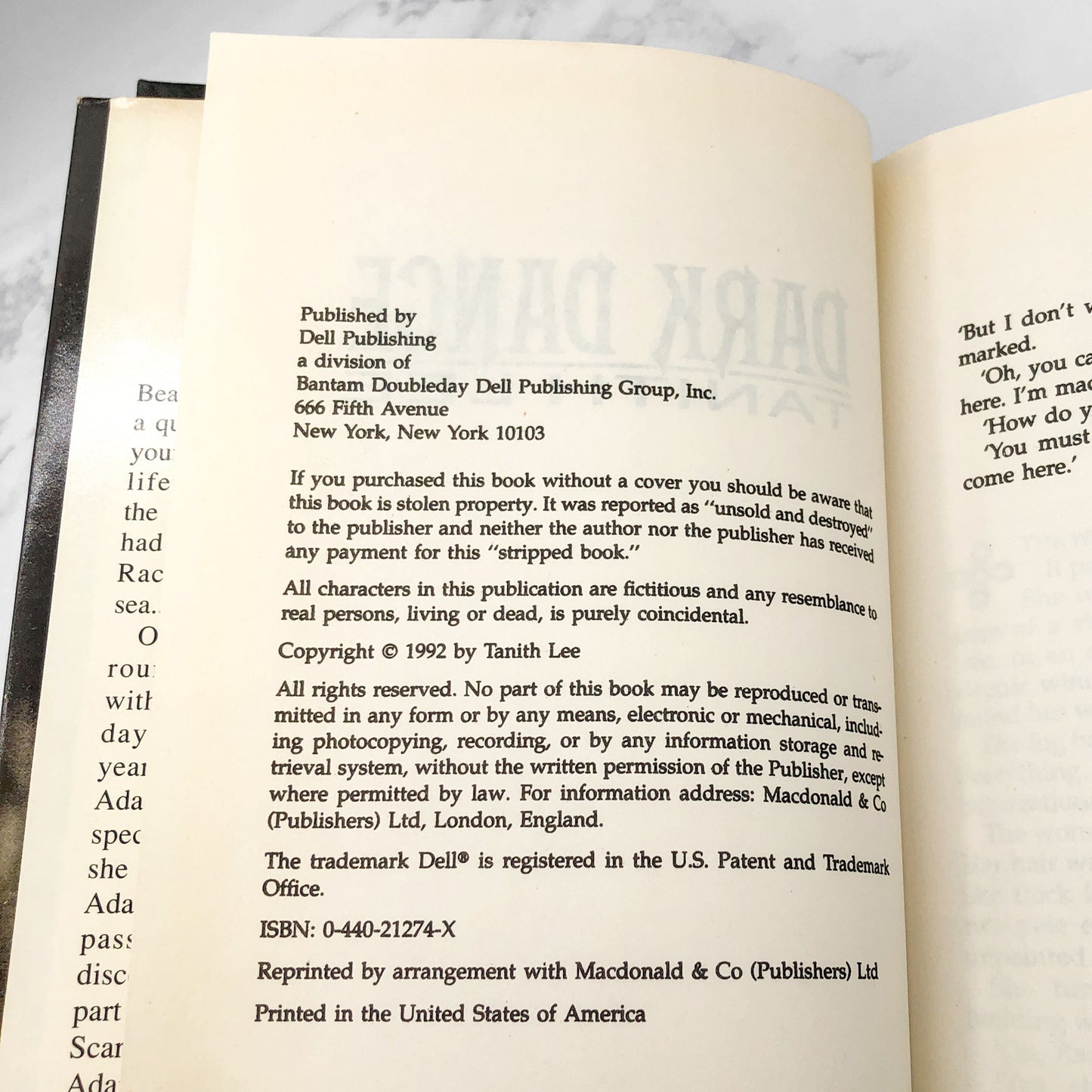 Dark Dance by Tanith Lee [FIRST HARDCOVER EDITION] 1992 • Dell