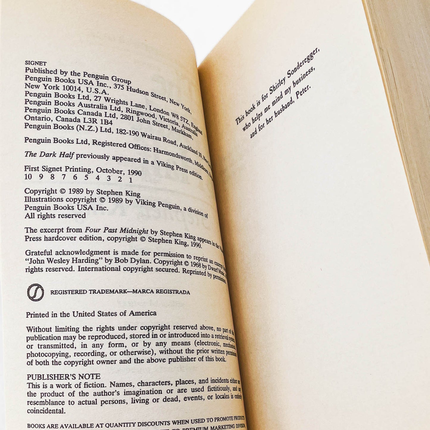 The Dark Half by Stephen King [FIRST PAPERBACK PRINTING] 1990 • Signet