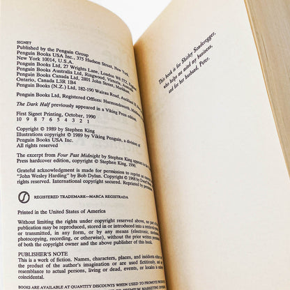 The Dark Half by Stephen King [FIRST PAPERBACK PRINTING] 1990 • Signet