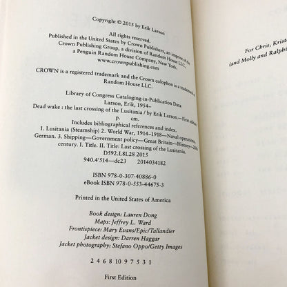 Dead Wake: The Last Crossing of the Lusitania by Erik Larson SIGNED! [FIRST EDITION • FIRST PRINTING]