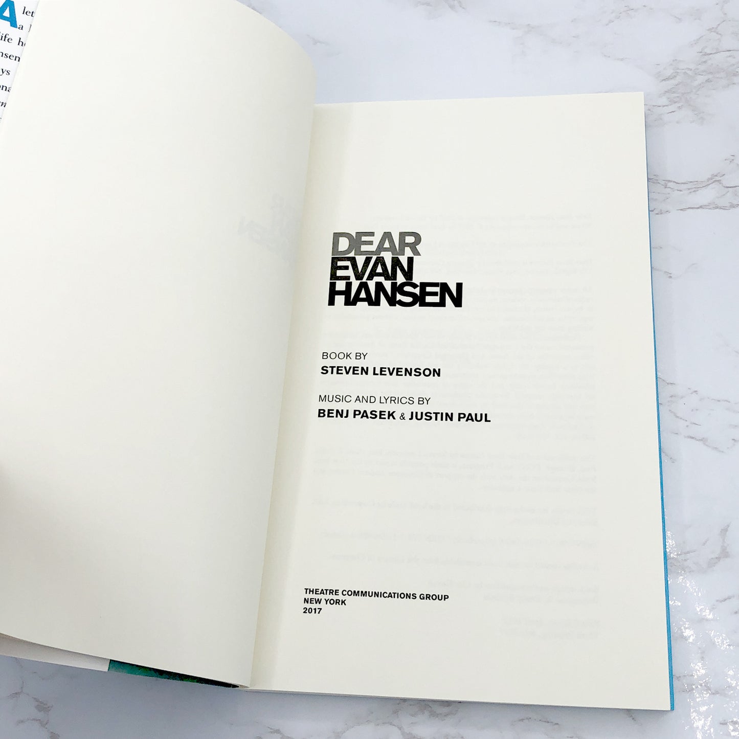 Dear Evan Hansen by Steven Levenson [FIRST EDITION] 2017 • Theatre Communications Group