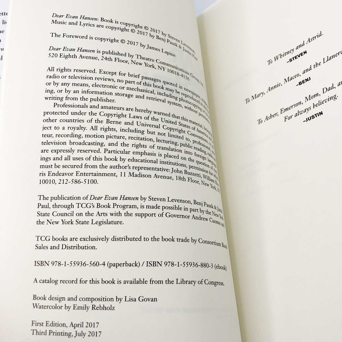 Dear Evan Hansen by Steven Levenson [FIRST EDITION] 2017 • Theatre Communications Group