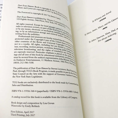 Dear Evan Hansen by Steven Levenson [FIRST EDITION] 2017 • Theatre Communications Group