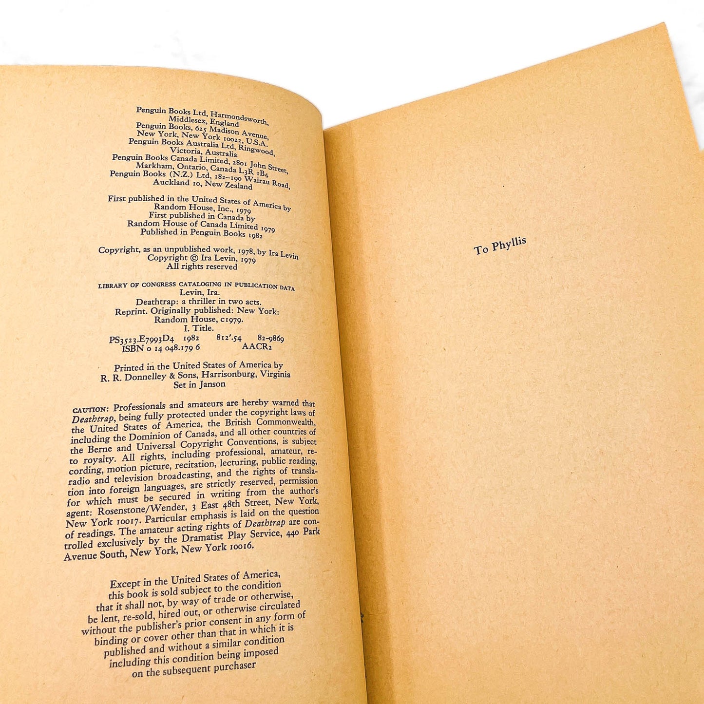 Deathtrap: A Thriller in Two Acts by Ira Levin [TRADE PAPERBACK] 1982 • Penguin