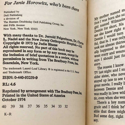 Deenie by Judy Blume [FIRST PAPERBACK EDITION] Dell • Laurel-Leaf