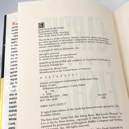 Delusions of Grandma by Carrie Fisher [FIRST EDITION • FIRST PRINTING] 1994 • Simon & Schuster