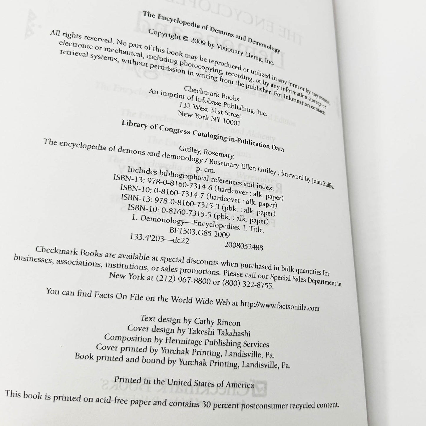 The Encyclopedia of Demons and Demonology by Rosemary Ellen Guiley [FIRST EDITION PAPERBACK] 2009 • Checkmark