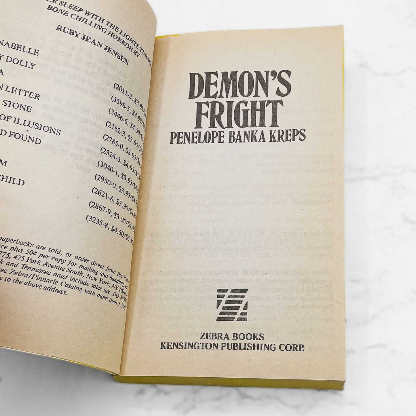 Demon's Fright by Penelope Banka Kreps [FIRST PAPERBACK PRINTING] 1992 • Zebra Horror