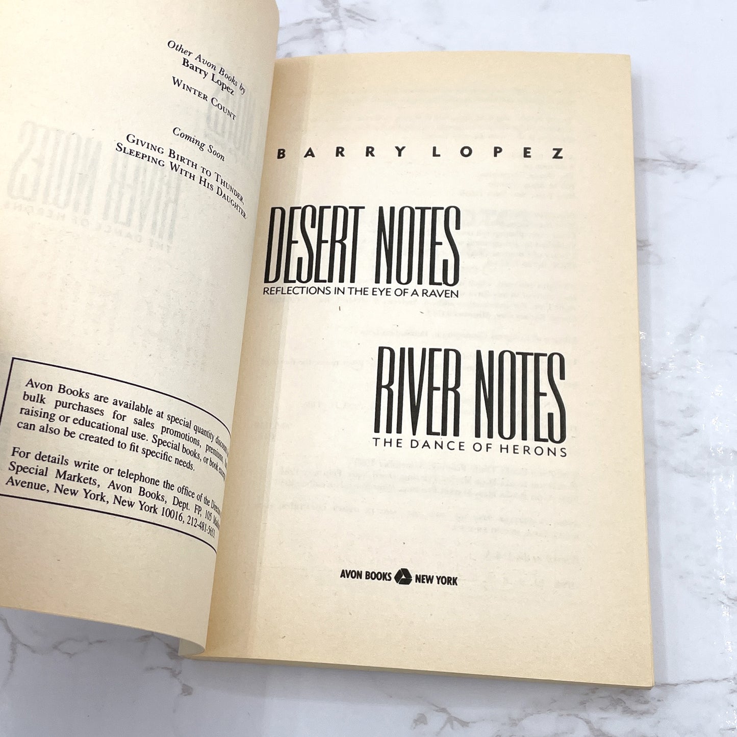 Desert Notes & River Notes by Barry Lopez [TRADE PAPERBACK OMNIBUS] 1990 • Avon Books