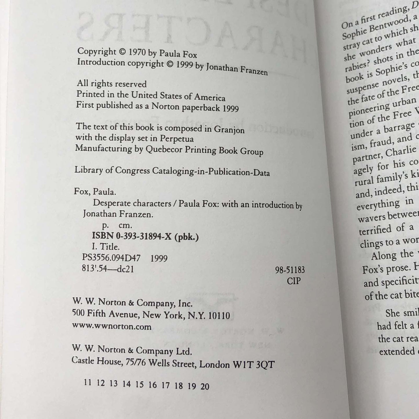 Desperate Characters by Paula Fox [TRADE PAPERBACK] 1999 • W.W. Norton & Company