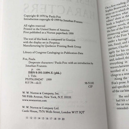 Desperate Characters by Paula Fox [TRADE PAPERBACK] 1999 • W.W. Norton & Company