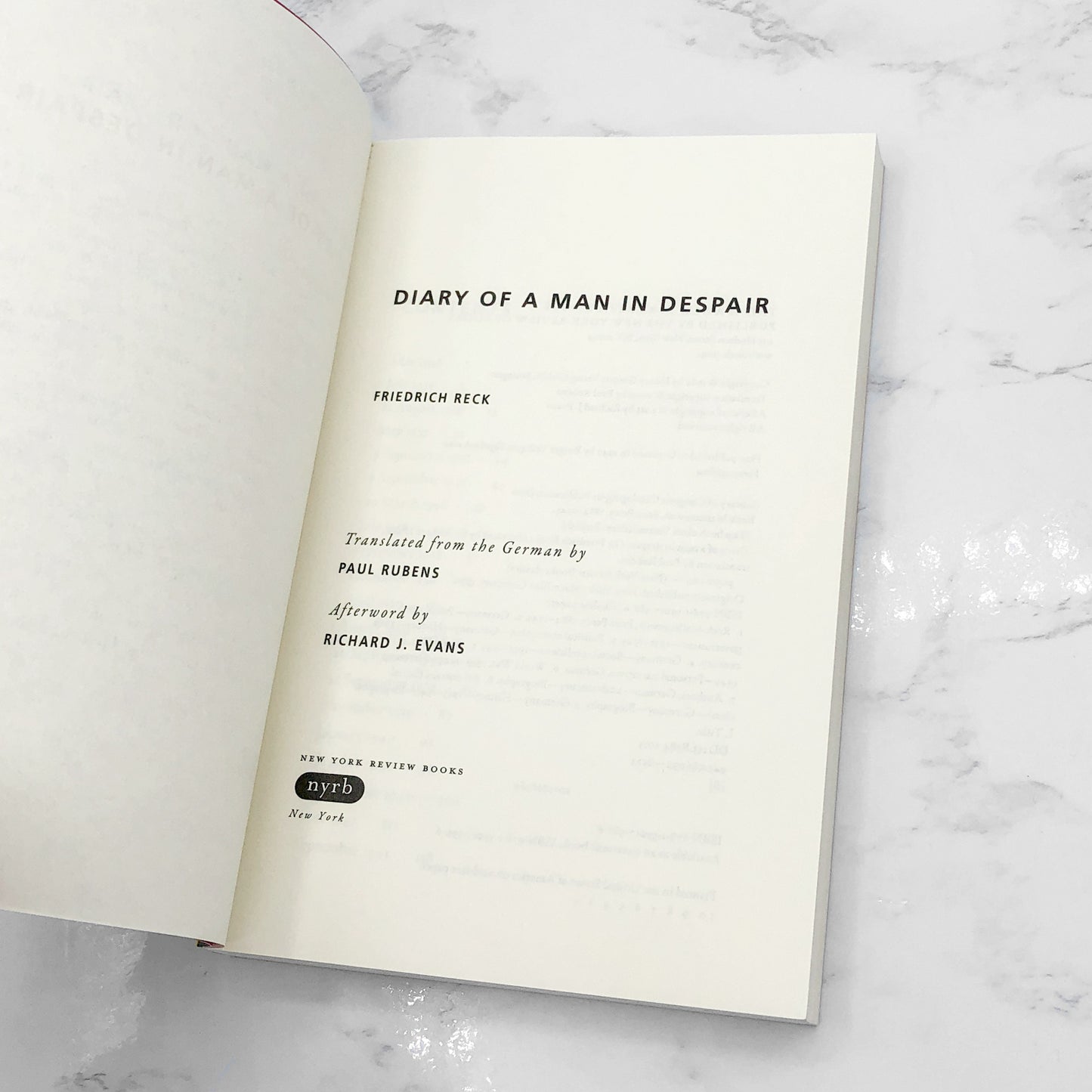 Diary of a Man in Despair by Friedrich Reck [DELUXE TRADE PAPERBACK] 2013 • NYRB