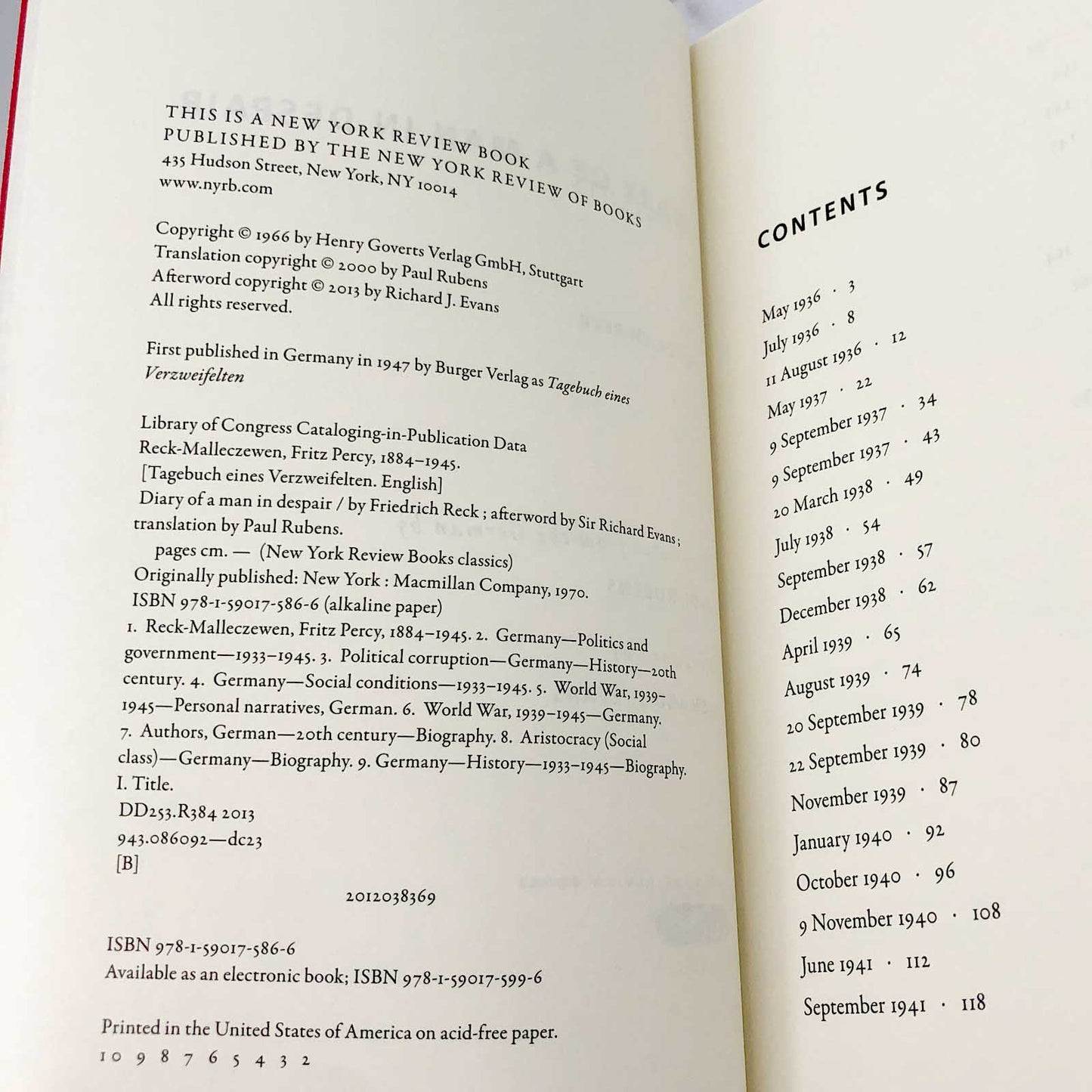 Diary of a Man in Despair by Friedrich Reck [DELUXE TRADE PAPERBACK] 2013 • NYRB