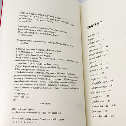 Diary of a Man in Despair by Friedrich Reck [DELUXE TRADE PAPERBACK] 2013 • NYRB