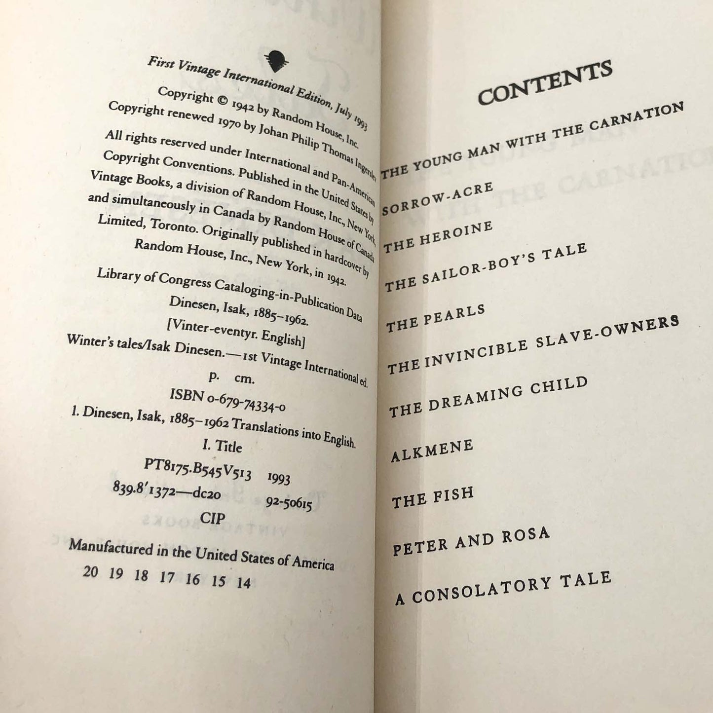 Winter's Tales by Isak Dinesen [TRADE PAPERBACK] 1993 • Vintage