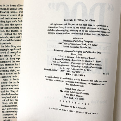 Doc: The Rape of the Town of Lovell by Jack Olsen [FIRST EDITION • FIRST PRINTING] 1989 • Atheneum