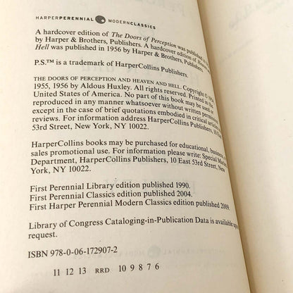 The Doors of Perception & Heaven and Hell by Aldous Huxley [TRADE PAPERBACK] 2009 • Harper Perennial