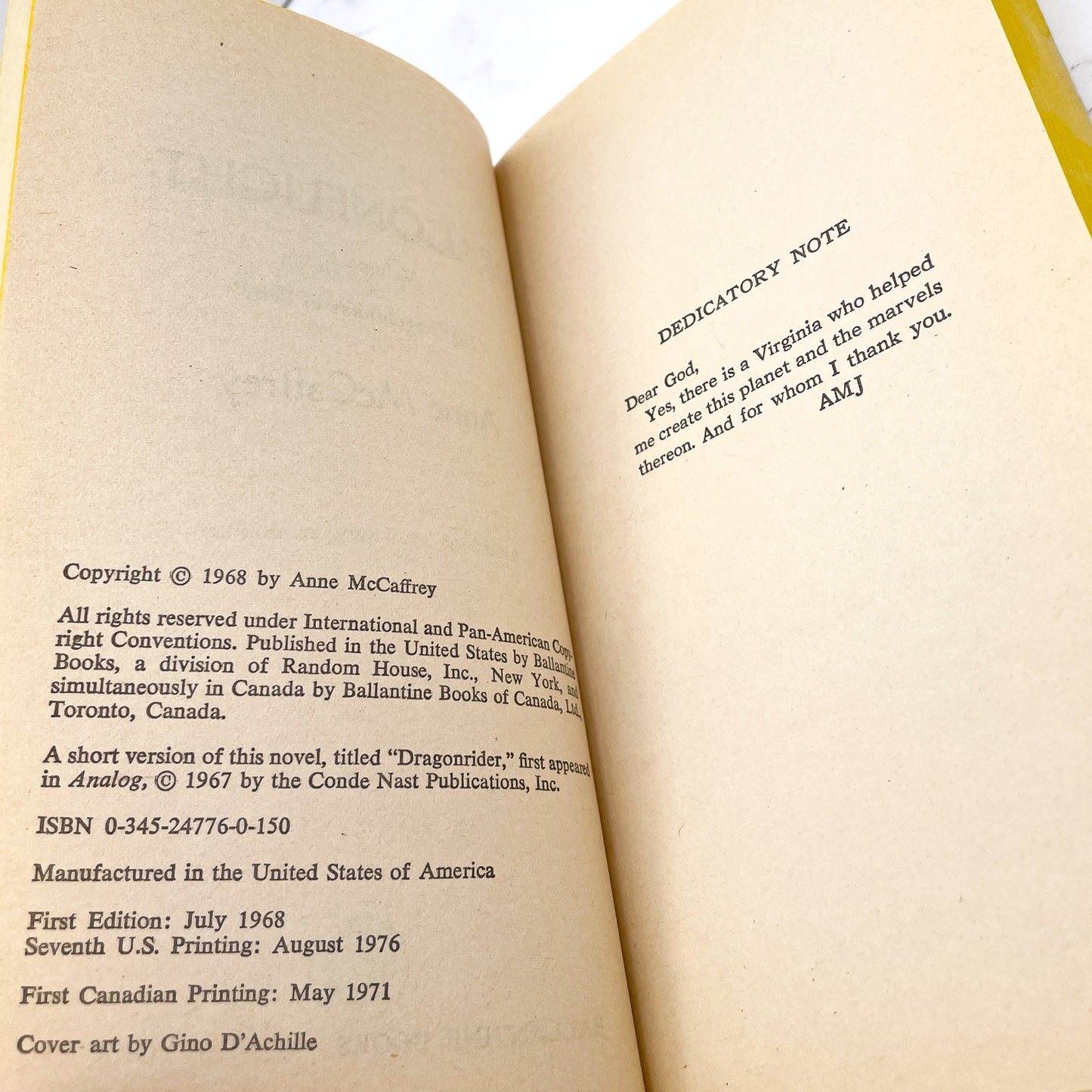 Dragonflight by Anne McCaffrey [1976 PAPERBACK] • Ballantine