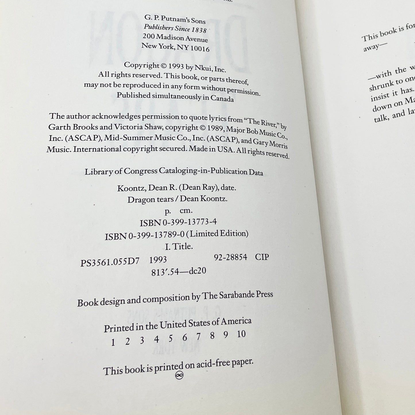 Dragon Tears by Dean Koontz [FIRST EDITION • FIRST PRINTING] 1993