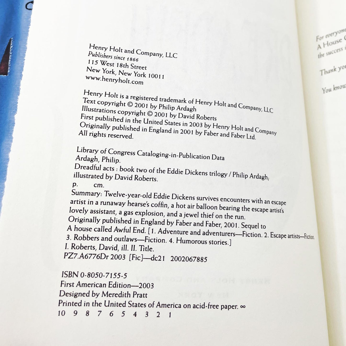 Dreadful Acts by Philip Ardagh & David Roberts [FIRST EDITION] 2001 • Eddie Dickens #2