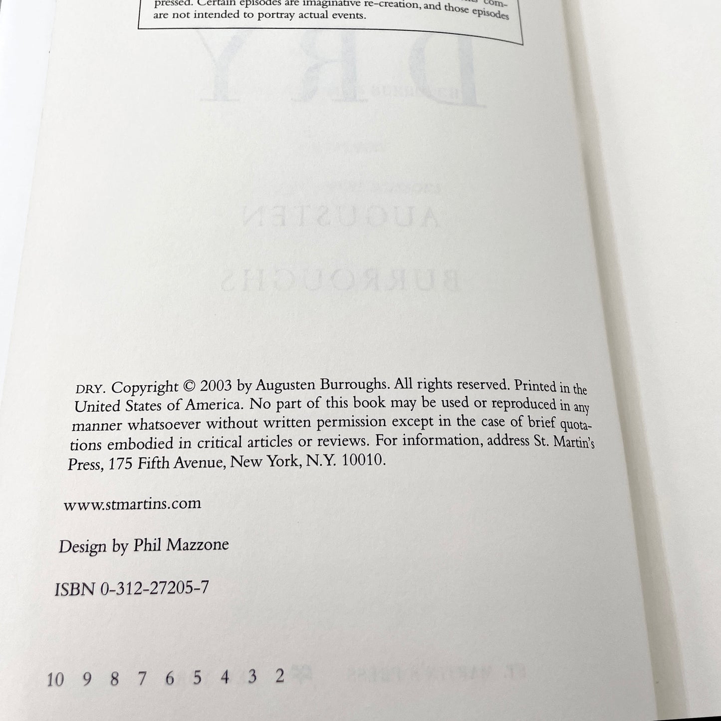 Dry by Augusten Burroughs [FIRST EDITION] 2003 • St. Martin's Press