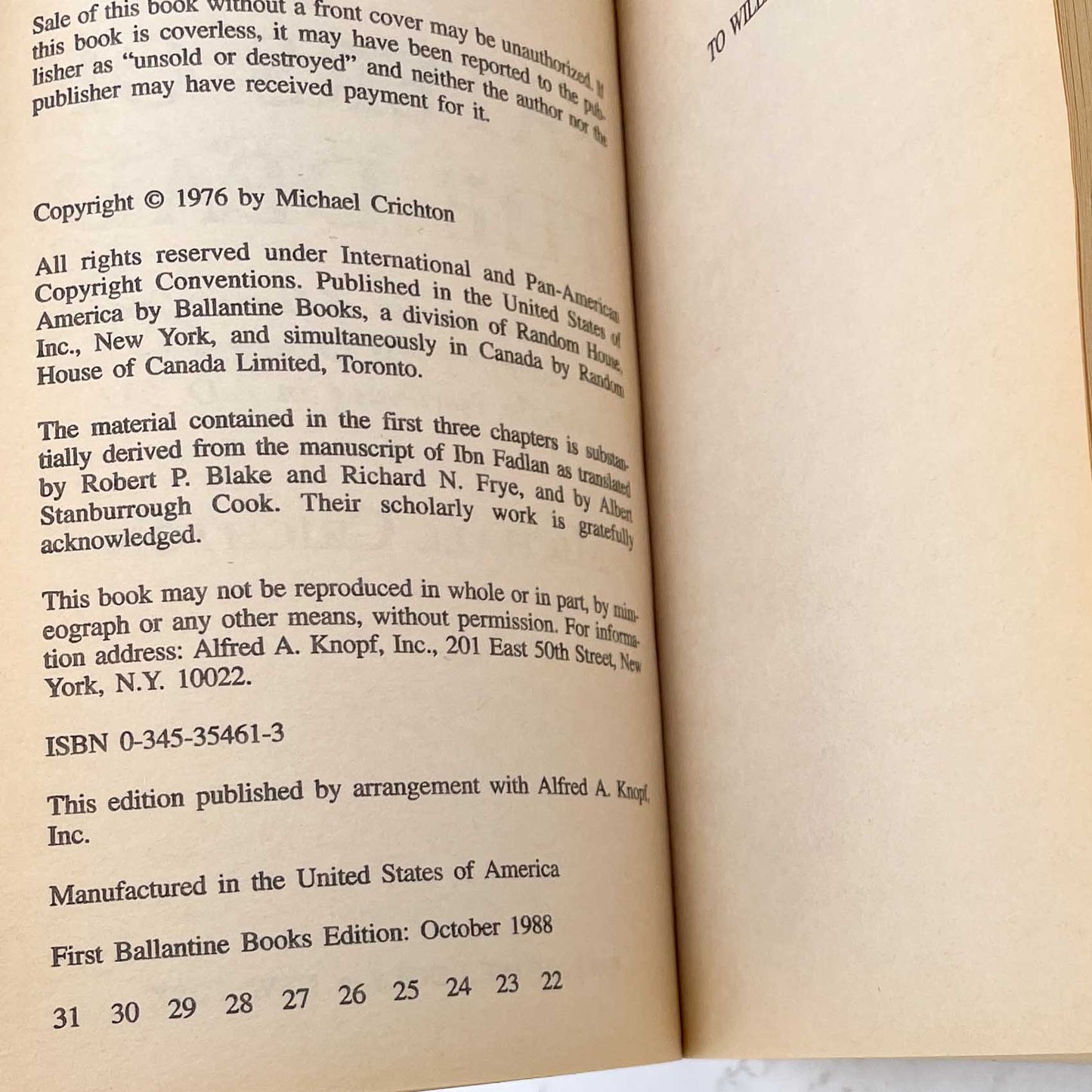 Eaters of The Dead by Michael Crichton [1988 PAPERBACK] Ballantine