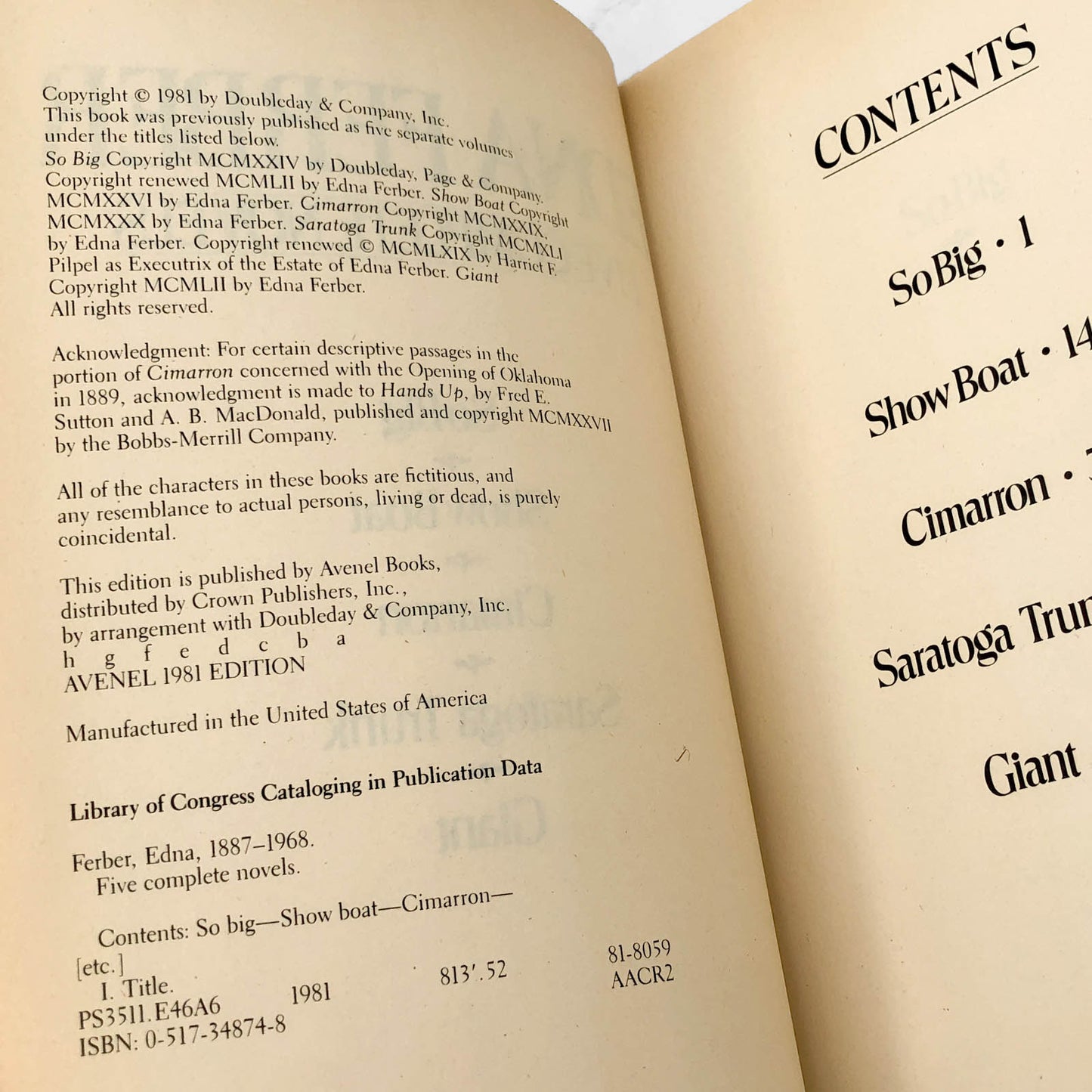 Five Complete Novels by Edna Ferber [HARDCOVER OMNIBUS] 1981 • Avenel