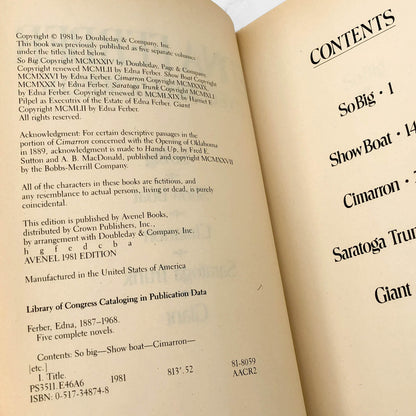 Five Complete Novels by Edna Ferber [HARDCOVER OMNIBUS] 1981 • Avenel